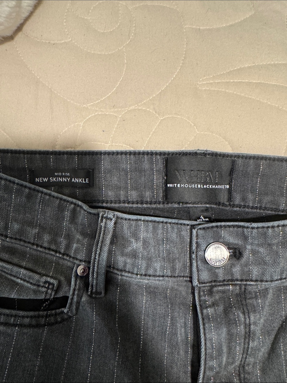 White House Black Market Womens Gray Pinstripe Skinny Ankle Jeans